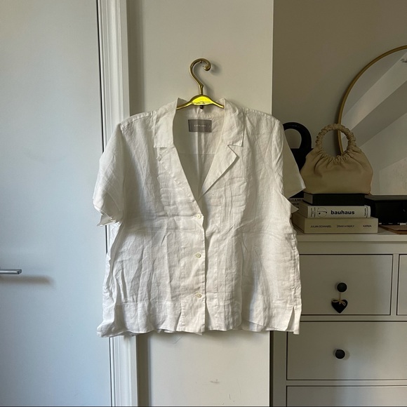 Everlane Tops - Everlane Linen Short-Sleeve Notch Shirt in White